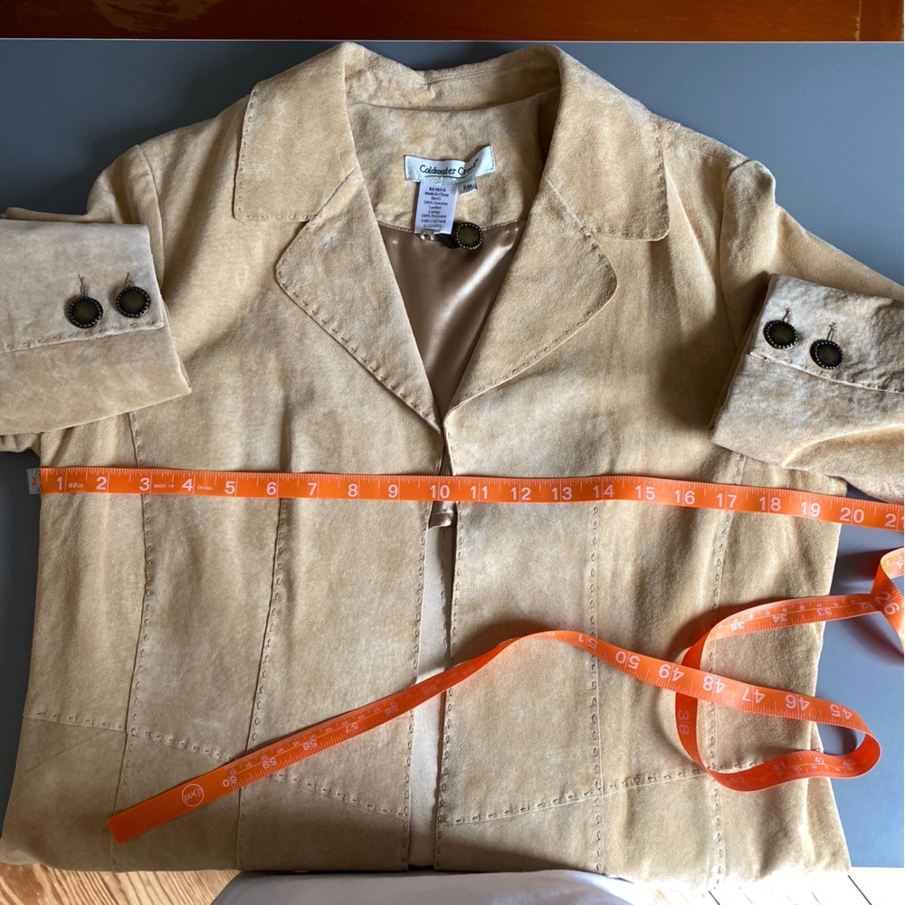 90s Coldwater Creek Leather Suede Trench Coat Women Med Open Front Western Boho - Picture 11 of 15